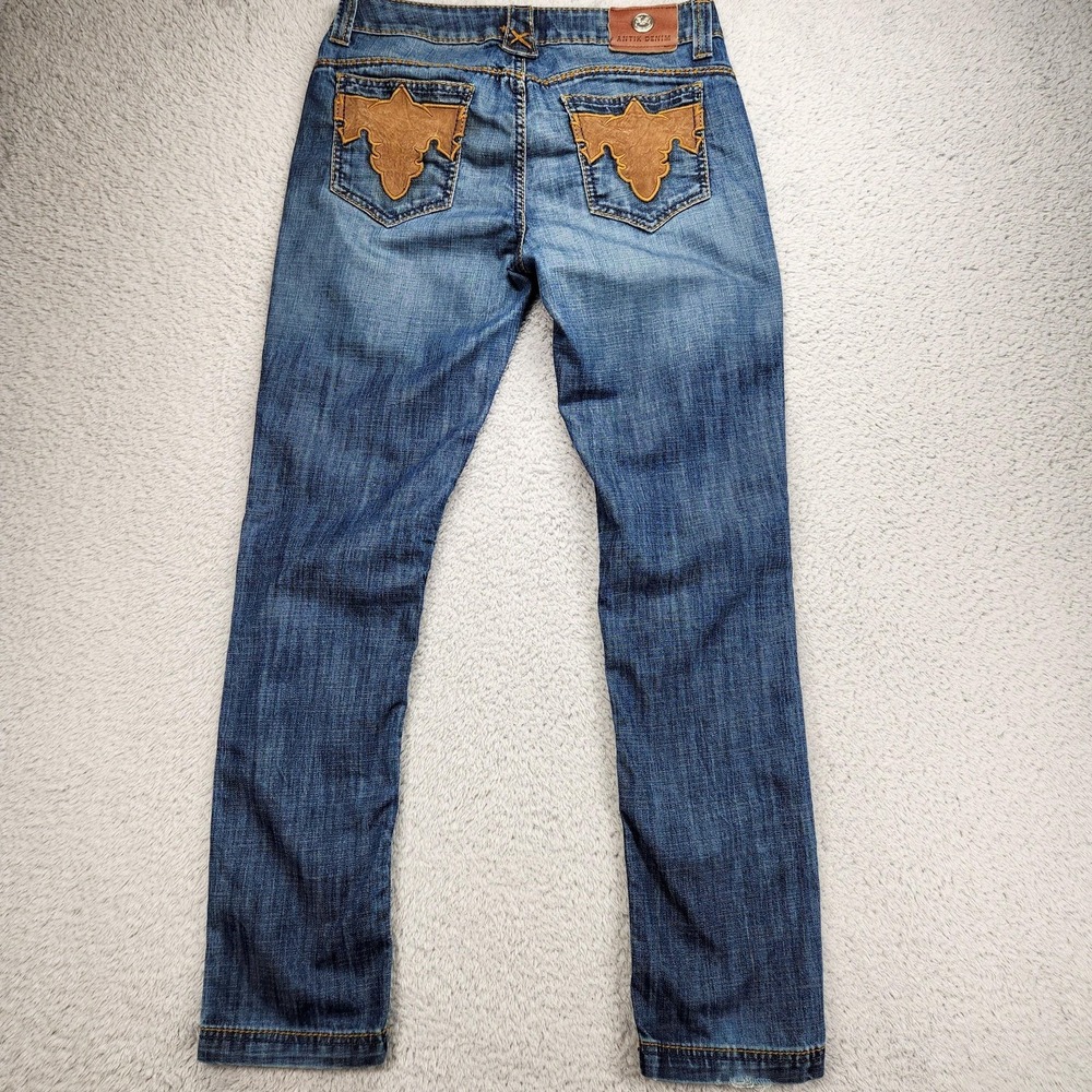 Antik Denim Jeans Womens 29 Medium Wash Low Rise Skinny Stretch Blue Embroidered